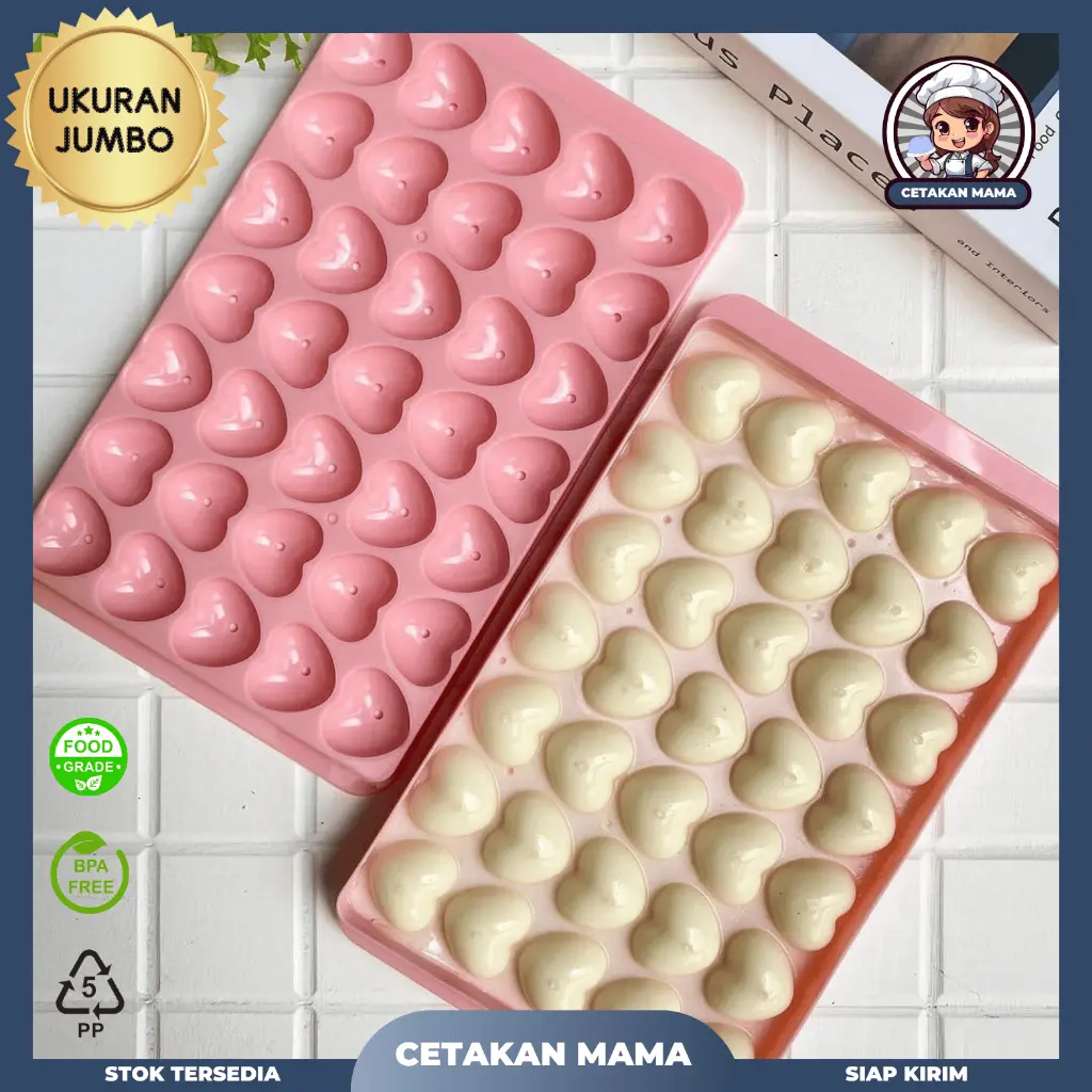 Cetakan Jelly Love Gemoy 35 Lubang / Cetakan es batu Hati JUMBO 35 Lubang dengan Bahan PP Plastik Berkualitas Tinggi