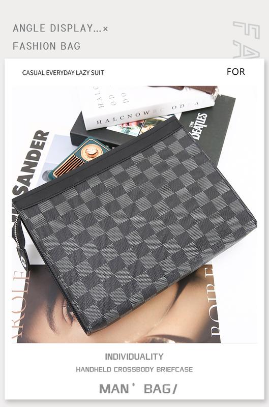 Product Introduction of Handbag Handbag 2023 new fashion men&#039;s bag plaid leisure business briefcase file bag envelope bag 6