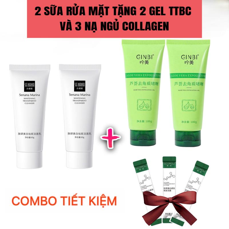 2 sữa rửa mặt TRẮNG SÁNG tặng 2 tẩy tế bào chết GINBI và 3 nạ ngủ collagen, sữa rửa mặt SENANA sạch da cấp ẩm tẩy tế bào chết loại bỏ tbc dưỡng ẩm cho da Cho Bé Skincare Dưỡng Da Mặt srm cho da dầu mụn sữa rửa mặt dành cho da khô sữa rửa mặt