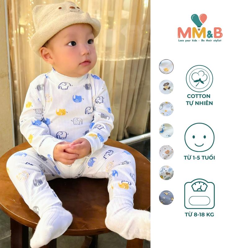 8-18kg Combo 2 bộ quần áo thu đông cổ 3p chất thun gân mềm mại co giãn tốt in hình xinh xắn cho bé mặc nhà đi học MM&B