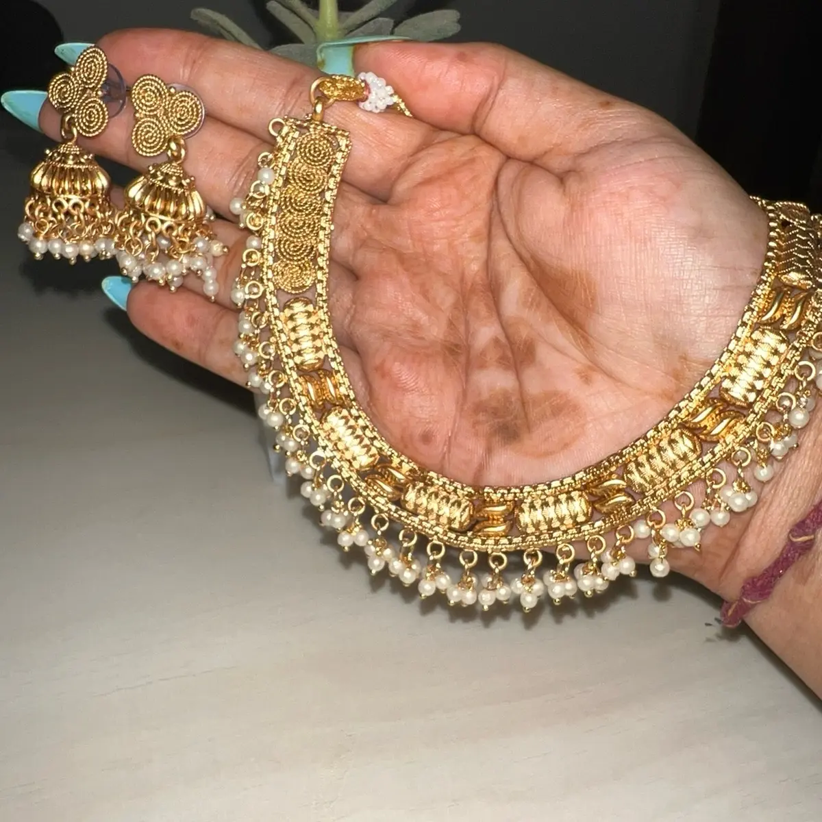 (Readystock) Matte Gold Neclace with Earring