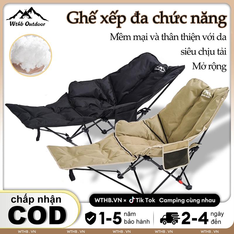 WTHB Ghế xếp đa chức năng WTHB Outdoor Ghế ngả lưng thư giãn gấp gọn Có 3 Nấc Tựa Lưng Thoải Mái Ghế Có Gác Chân Du Lịch Thư Giãn Kích thước mở rộng 170cm*70cm*83cm Chất liệu kim loại vải Oxford dày vải cotton Màu sắc đen kaki camping chair 2 1