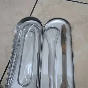 4pcs Set Pembersih Lidah 3-in-1 Basmi Bau Mulut Scraper Sikat Stainless Steel Kebersihan Mulut