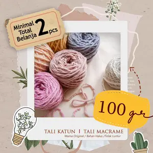 Tali Katun Macrame Warna ukuran 4mm 3ply Kemasan 100gr Minimal total Belanja 2pcs
