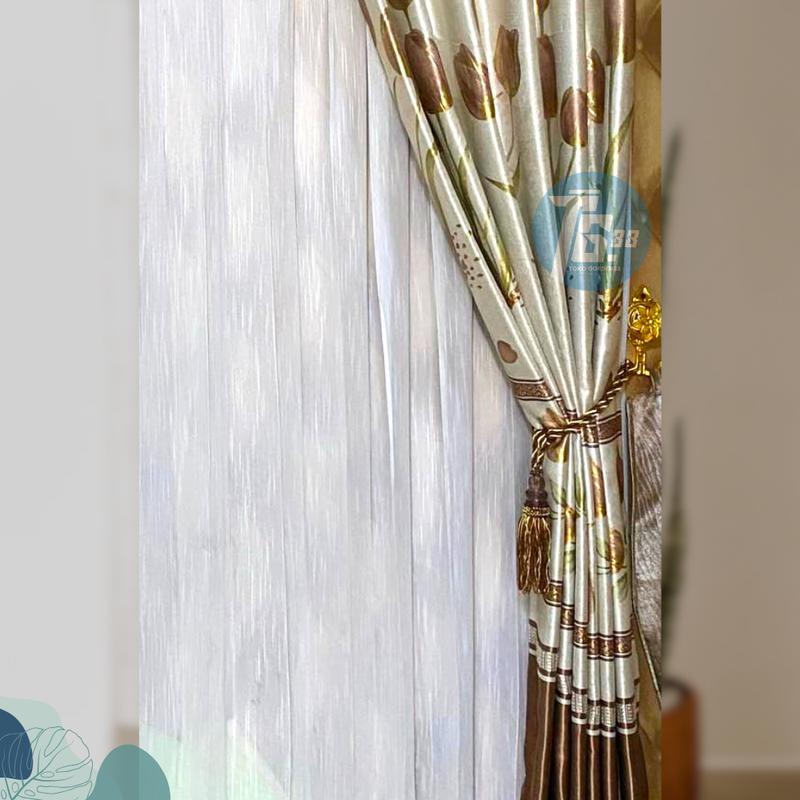 GORDEN JENDELA BLACKOUT PREMIUM MOTIF BUNGA TULIP MENGKILAP TINGKAP SMOKRING 6 GELEMBUNG BAHAN TEBAL DAN HALUS COKLAT Curtain 2