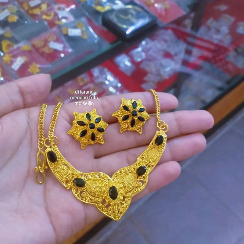 Set perhiasam dubai permata Rante titanium Sumpel bintang 2
