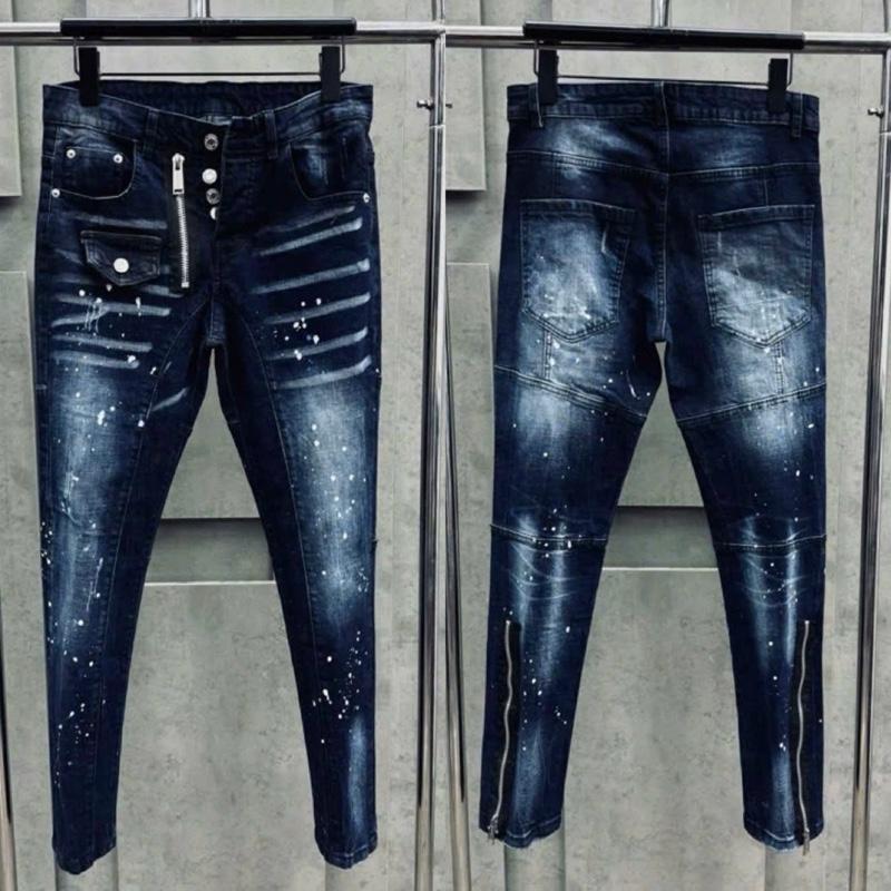  quần jean nam xanh vẩy sơn khoá chân bốn cúc 