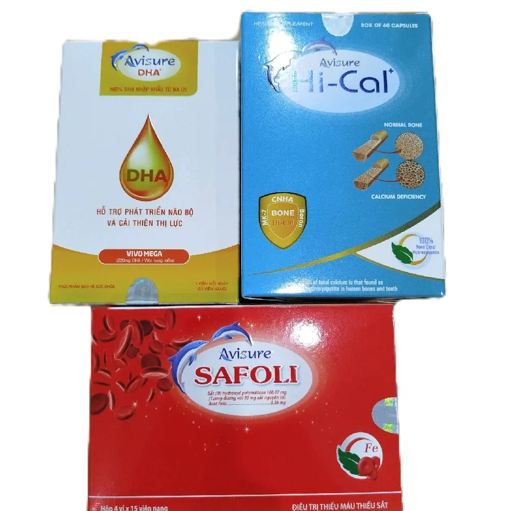 combo cho mẹ mang bầu .canxi hi'cal.dha và sắt safoli.bổ sung đầy đủ dinh dưỡng cho mẹ bầu.giúp mẹ bầu có một thai kì khoẻ mạnh.