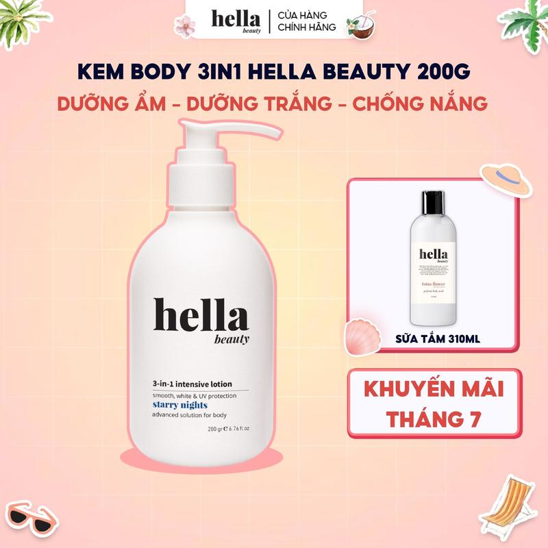  Kem Body 3in1 Dưỡng trắng Dưỡng ẩm Chống nắng Hella Beauty 200g 