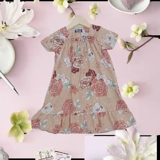 Daster Anak Dress Fuji Anak Kekinian Usia 3-10 Tahun - Rayon Diamond Premium - Motif, bunga Baju Fashion Perempuan 2