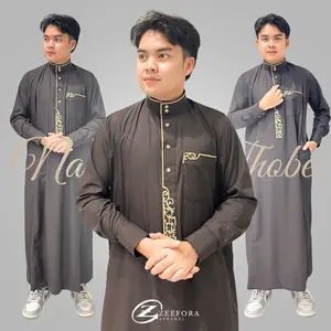 Zeefora Gamis Nabawi Jubah Saudi Premium Thobe Pria Dewasa Kancing Snap Lengan Panjang Berkualitas