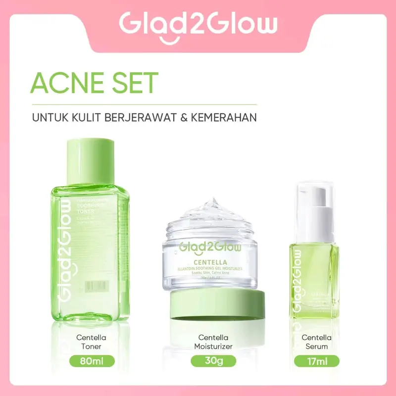 GLAD2GLOW SPESIAL BUNDLING 3IN1 PAKET SKINCARE 3 PCS MOISTURIZER SERUM TONER - ACNE KIT GLOWING KIT Acne Prone Pembersih Skin Care Kits Semua Tipe Kulit BHA wajah berjerawat tea tree oil kit perawatan kulit 2