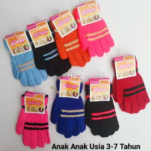 3 Pasang Sarung Tangan Anak Cewek Woll Bulu Lembut Halus Usia 3-7 Tahun Anak Perempuan Motif