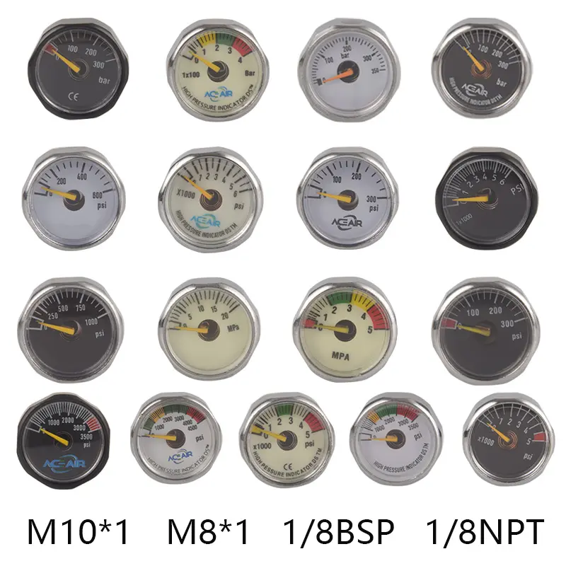 HPA Scuba M10*1 M8*1 1/8BSP 1/8NPT Pressure Gauge For Paintball Regulator Station Diving Accesories
