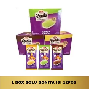 BONITA BOX ISI 12PCS ROMA BOLU TELUR RASA KEJU/PANDAN/COKLAT 2000AN Makanan Food Snack