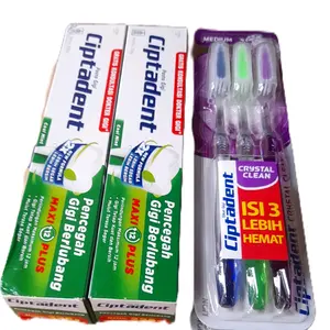[ PAKET HEMAT ] Ciptadent pasta gigi 2X225gr + 3 pcs Sikat Gigi- Perawatan Mulut Pembersihan Memutihkan Menyembuhkan Bersihkan gigi Gusi Mencerahkan