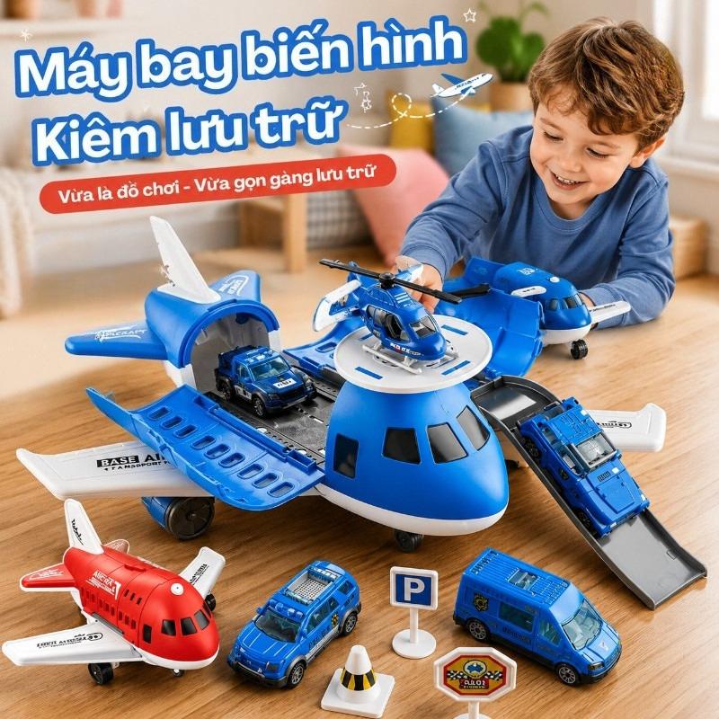 Máy bay biến hình kèm ô tô trực thăng, bộ đồ chơi thông minh cho bé, lưu trữ gọn, nhiều cách chơi sáng tạo, phát triển trí tưởng tượng và vận động, dùng cho bé mầm non, chất liệu an toàn bền đẹp, tiện lợi mang theo.