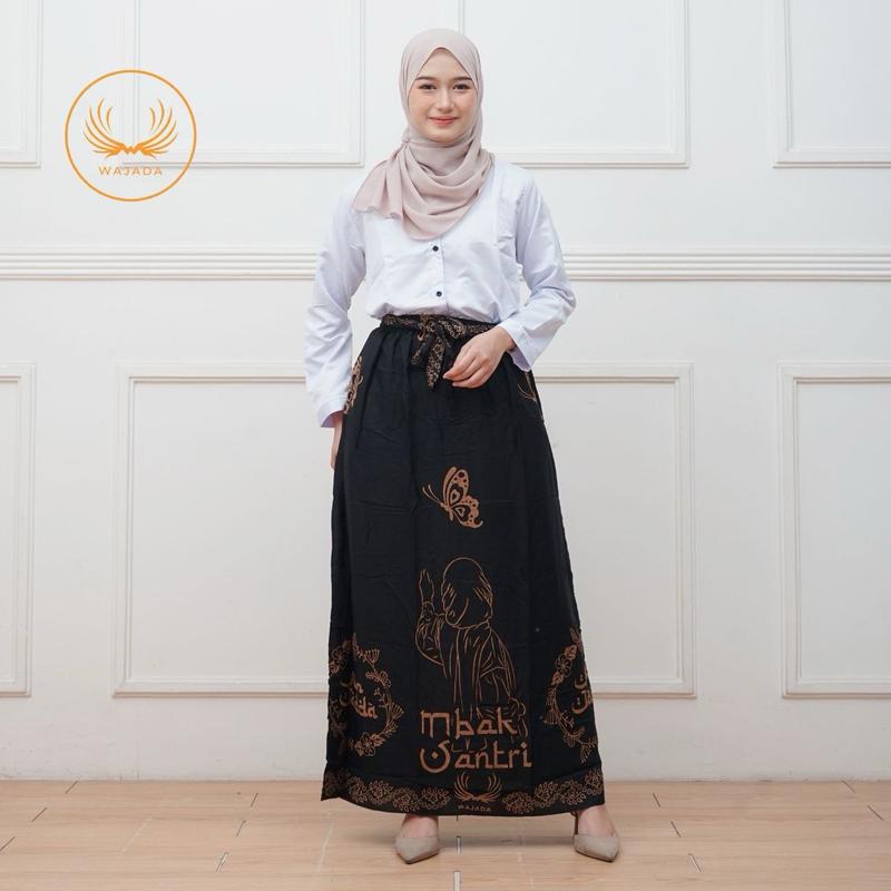 ROK SANTRIWATI ROK BATIK WANITA BAWAHAN WANITA ROK BAHAN RAYON ROK GOYOR Muslim Motif Hitam Panjang Bawahan Karet Katun 3