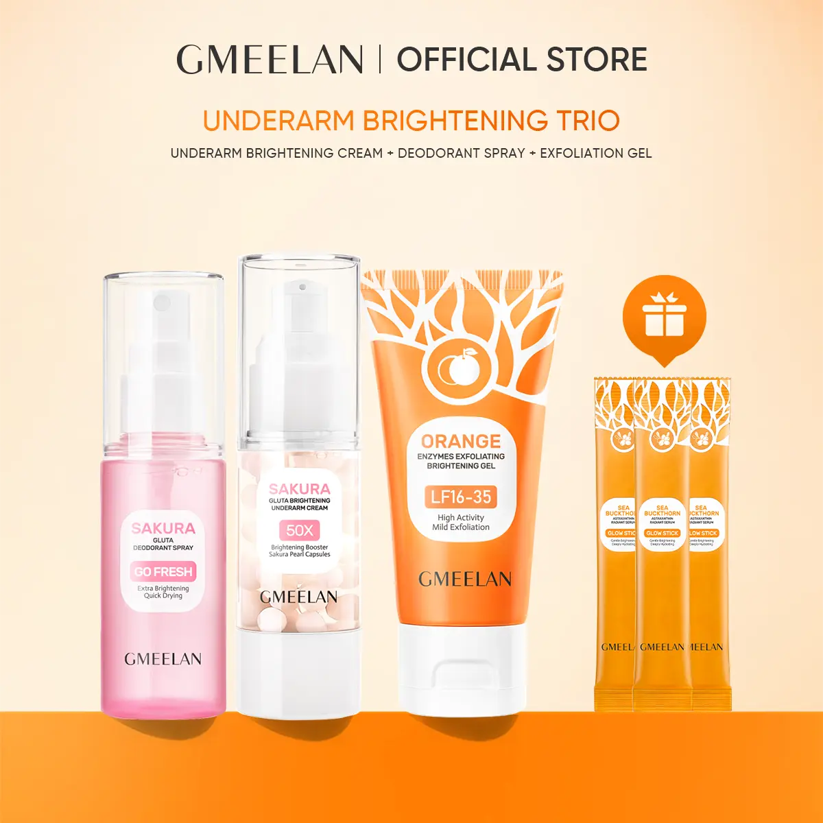 GMEELAN Sakura Underarm Brightening Cream, Bleaching Scrub & Gluta  Deodorant Set - Moisturize, Exfoliate, Antiperspirant with Glutathione &  Pearl for Brightening & Skin Repair (30g+50g+50ml) - TikTok Shop Singapore