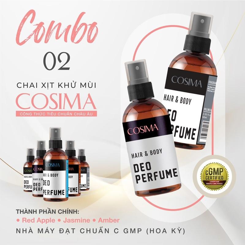 Combo 2 CHAI Xịt hỗ trợ khử mùi nách và chân COSIMA (60ml màu xám và 60ml màu hồng) Women Nữ Nam