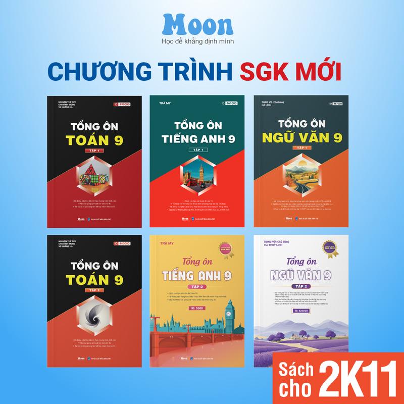 Sách lớp 9 chương trình mới ôn thi vào 10, tổng ôn toán văn anh 9 Moonbook