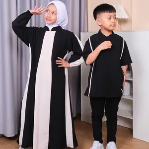 Aiza Kids Couple Baju Gamis Anak Perempuan dan Kemeja Atasan Koko Anak Laki-laki Bahan Sabrina Anti UV