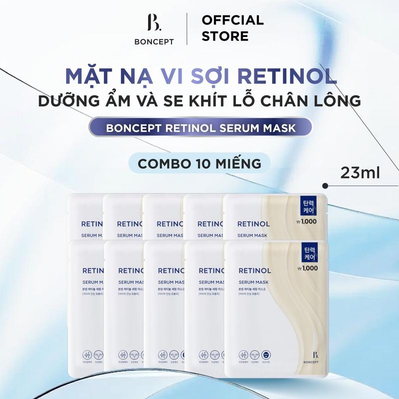 LIVE Combo 10 Miếng Mặt Nạ Vi Sợi Retinol Dưỡng Ẩm Và Se Khít Lỗ Chân Lông BONCEPT RETINOL Serum Mask - 23g Miếng