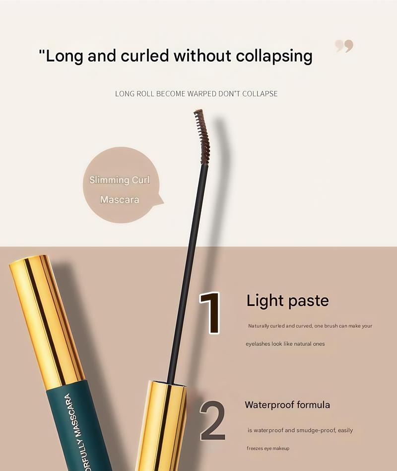Product Introduction of Curl, slim, long and fixed makeup, small tube mascara, waterproof big eye makeup mascara, four colors available, 3D eye makeup effect 3