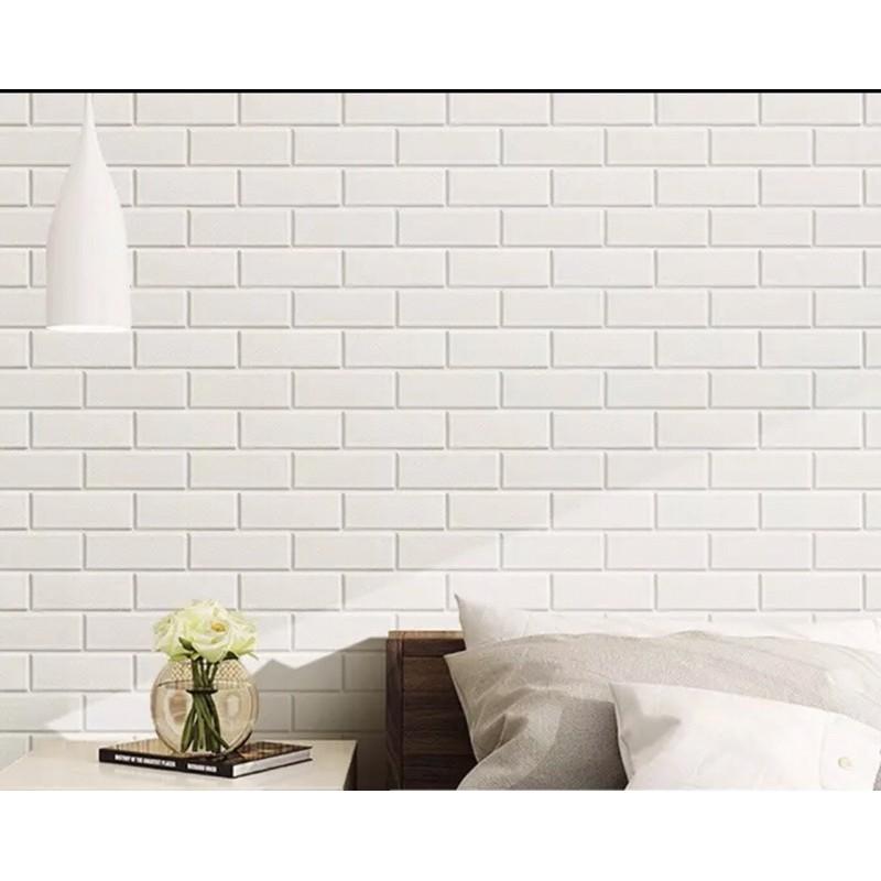 Product Introduction of Wallpaper dinding 3D Foam WallFoam Sticker dinding motif serat kulit Premium Putih 1