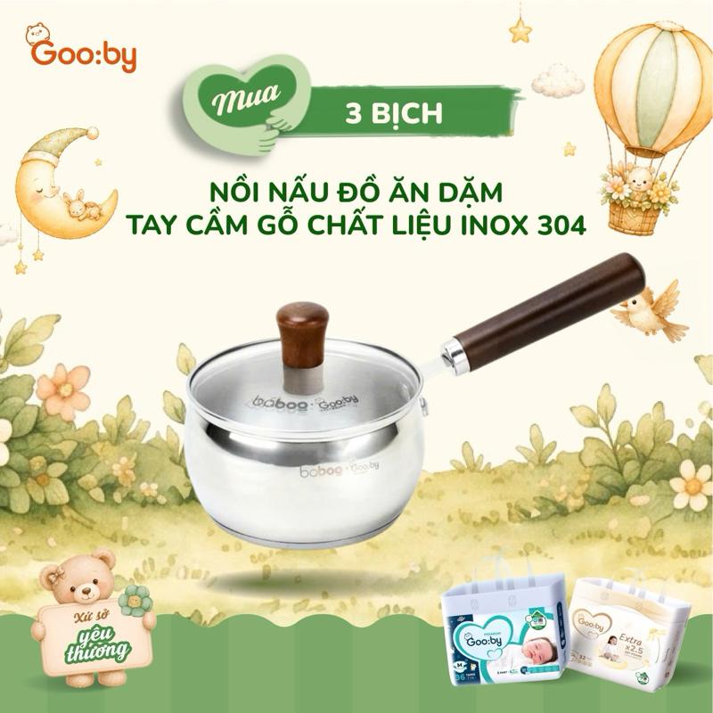 Nồi Quánh Cháo Ăn Dặm inox cán gỗ Gooby