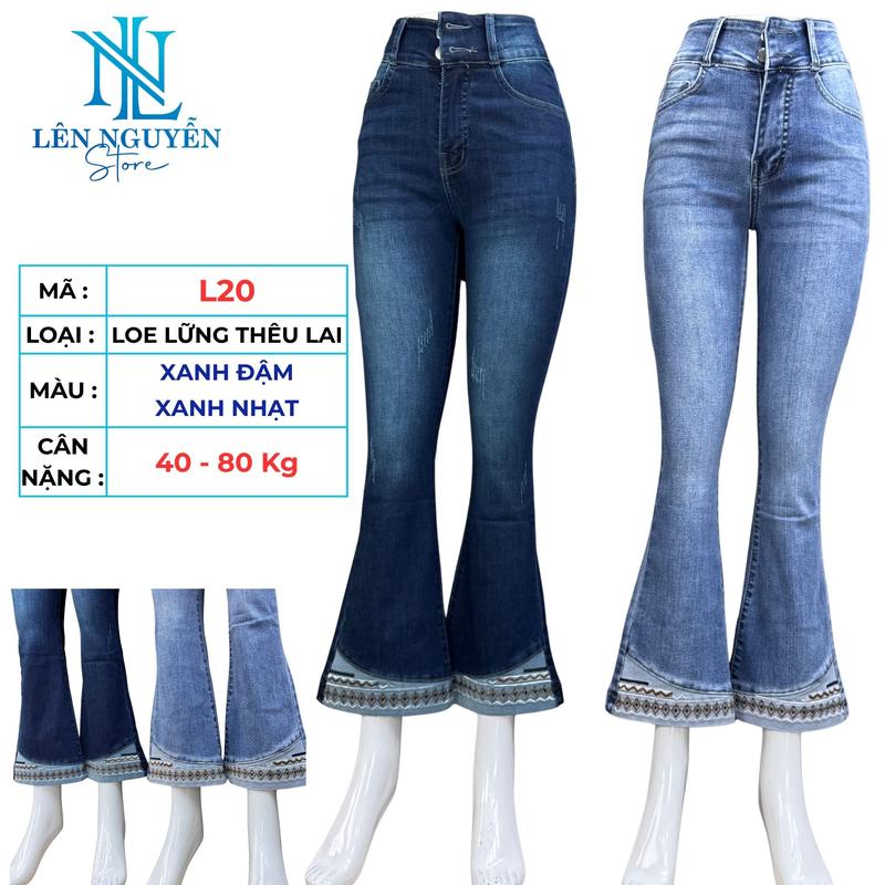  L20   Len Nguyen Store   Quần Jean  Bò  Nữ Loe Lững Lưng Cao 2 Nút Dài 92-93cm Màu Xám Xanh Size 40kg-80kg Thiết Kế Co Giãn Mền Mịn Bigsize Hotgirl Skinny Ống Ôm  Trẻ Trung Tự Tin Dễ Phối Đồ. Women Denim Pants 