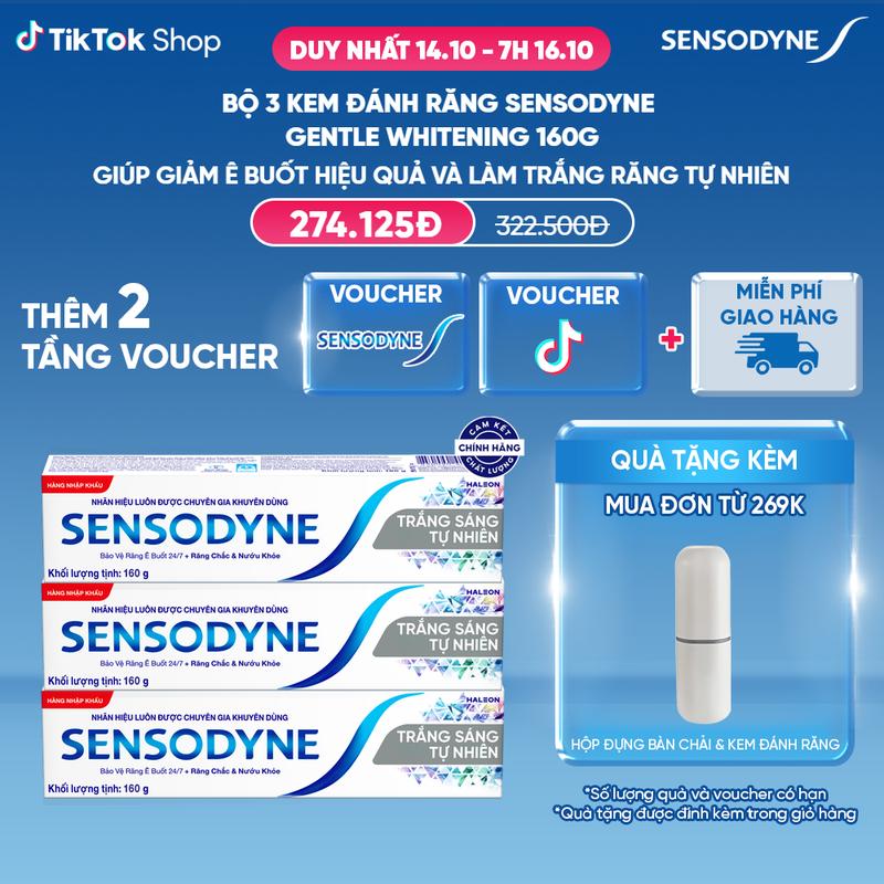 Bộ 3 kem đánh răng SENSODYNE Gentle Whitening 160g giúp giảm ê buốt hiệu quả và làm trắng răng tự nhiên