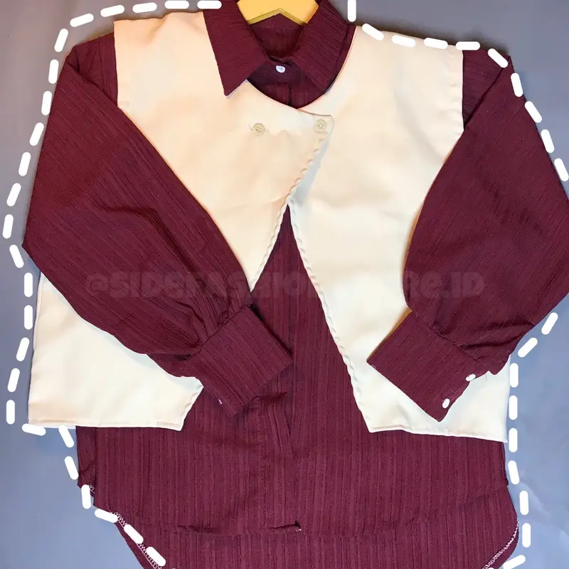 Ootd set Maroon cream setelan maroon 3 in 1 ( Blouse maroon + Vest cream + Baggy pants) 1