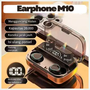 Headset Bluetooth M10 Display Battery LED Powerbank Device Earphone Wireless Full Bass Earbuds