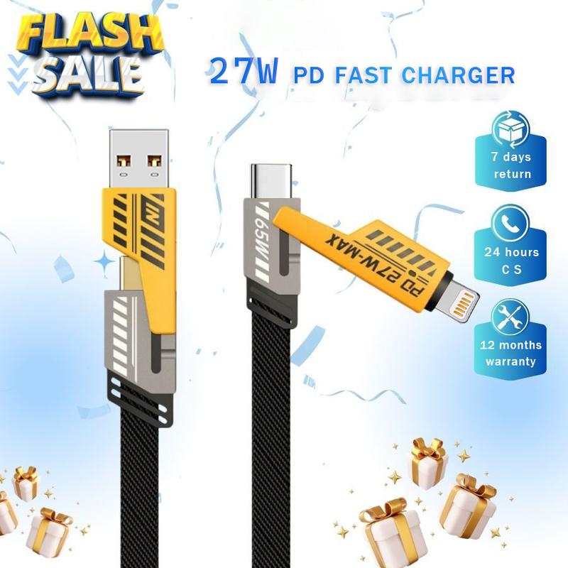 【Shipping on April 4th】Kabel data pengisian cepat 4-in-1 65W dengan kecepatan transmisi cepat dan kompatibilitas yang kuat, cocok untuk ponsel Android dan Apple Panjang Lighting Cable 3