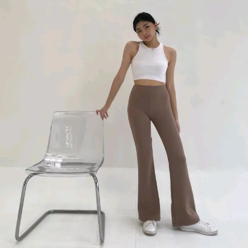Celana Fit And Flare Pants Cutbray Scuba Pinggang Haighwaist Bahan Stretch Melar Elastis Kulot Cutbray Panjang 6