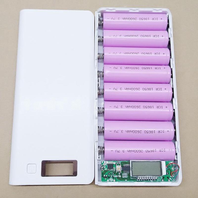 Khung 8 pin sạc dự phòng 30.000mAh dùng pin laptop 18650 (Trắng, chưa pin)