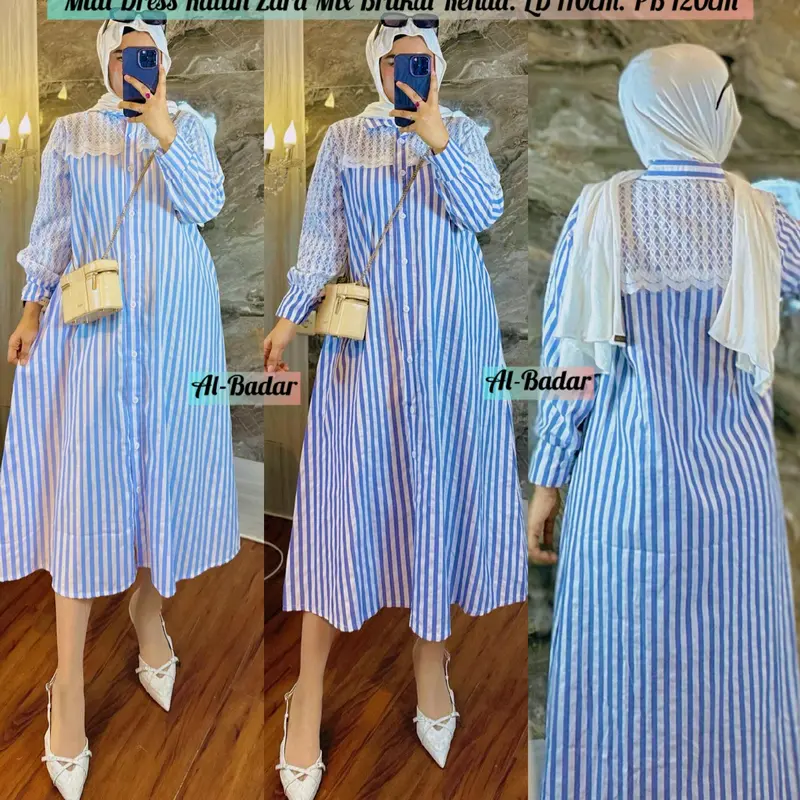 BISA/COD MIDI DRESS TERBARU BAHAN KATUN MIX BROKAT MODEL KANCING AKTIF BUSUI FRENDLY MIDI DRESS VIRAL 2