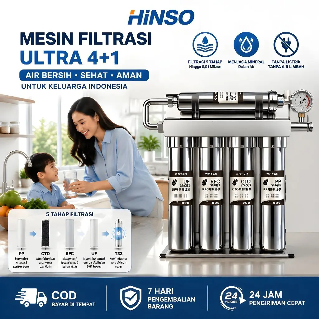 [COD&Garansi] Ultra Filter 5 Stage Penyaring Air Siap Minum Set anti virus bakteri UF not RO pure it Water Purifier Stainless Steel 304 Tanpa Listrik, Bisa Minum Langsung Gratis Filter