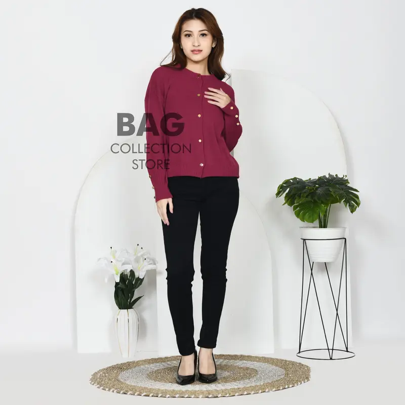BAG - [PREMIUM] Inara Cardigan Kancing Gold Knit Atasan Wanita Kekinian Korean Style Knitwear Kardigan Outer 7