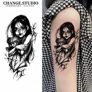 Hình Xăm Tạm Thời, Thiết Kế Phong Cách Truyện Tranh Nữ Tối Màu, Kéo Dài Trong 15 Ngày, Không Thấm Nước Và Chống Chà Xát. Hình xăm dán