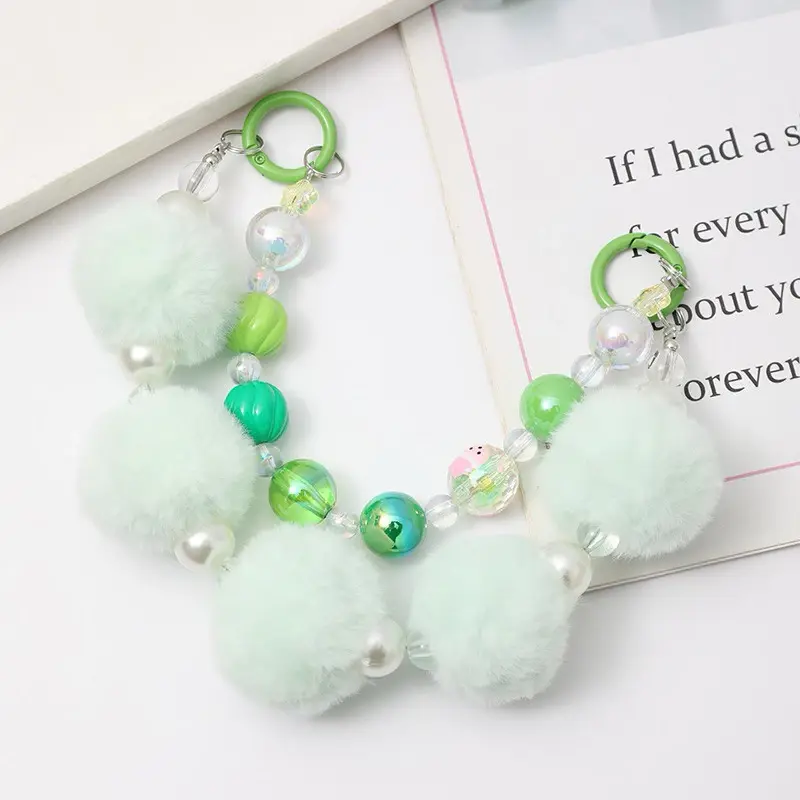 JJ08 Gantungan HP Pompom Ball Strap Phone Bag Charm Gantungan Manik Kunci dan Tas Wanita 7