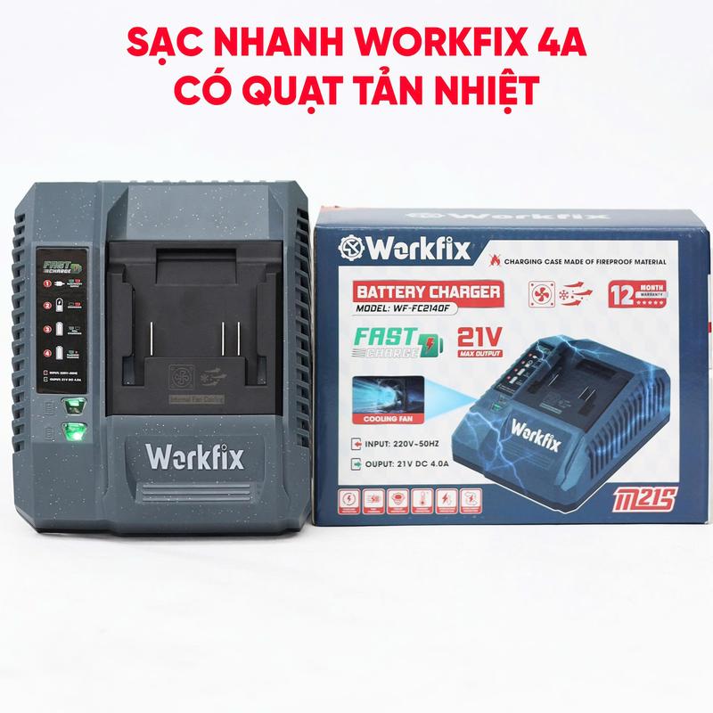  Sạc nhanh 4A WORKFIX - WF-FC2140F có quạt tản nhiệt - chân pin phổ thông dùng cho pin máy khoan  máy xiết bulong 