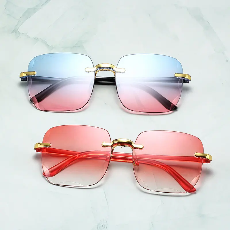 Kacamata Hitam Wanita Korea Tanpa Bingkai Oversized Frameless Sunglasses dengan Perlindungan UV400 Lensa Plastik Eyewear Perempuan 6