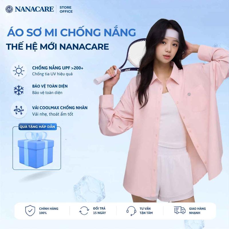 Áo Sơ Mi Chống Nắng Thế Hệ Mới Nanacare Chống Nhăn Giữ Phom Mát Lạnh Đi Làm Tay Dài Fom Áo Rộng UV Cooling SM01