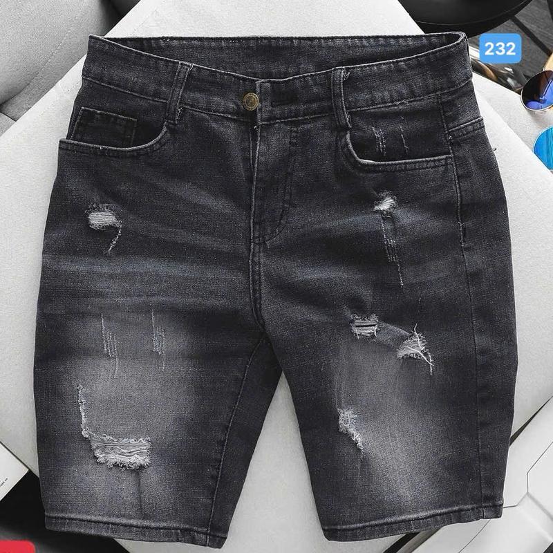 Quần short jean nam 232 màu đen co giãn vá da có lớp lót, quần sọt jean nam, quần đùi jean, quần jean nam ngắn, quần rin nam ngắn, co giãn size ( 40 - 75kg ) Menswear Pants Có Túi