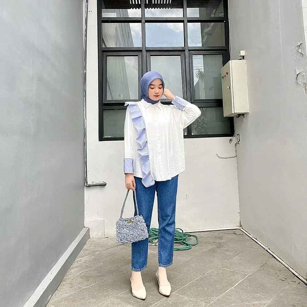 Belazir Lavia kemeja ruffle -kemeja wanita - Atasan wanita kekinian