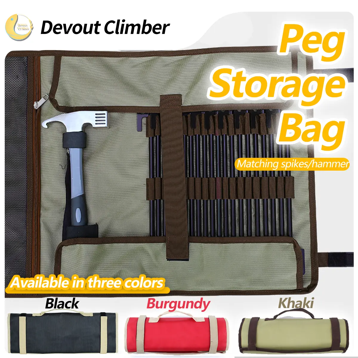 Camping Peg Storage Bag Nail Peg Hammer Storage Bag Camping Accessories Tools Bag Paku Khemah Camping Black Outdoor