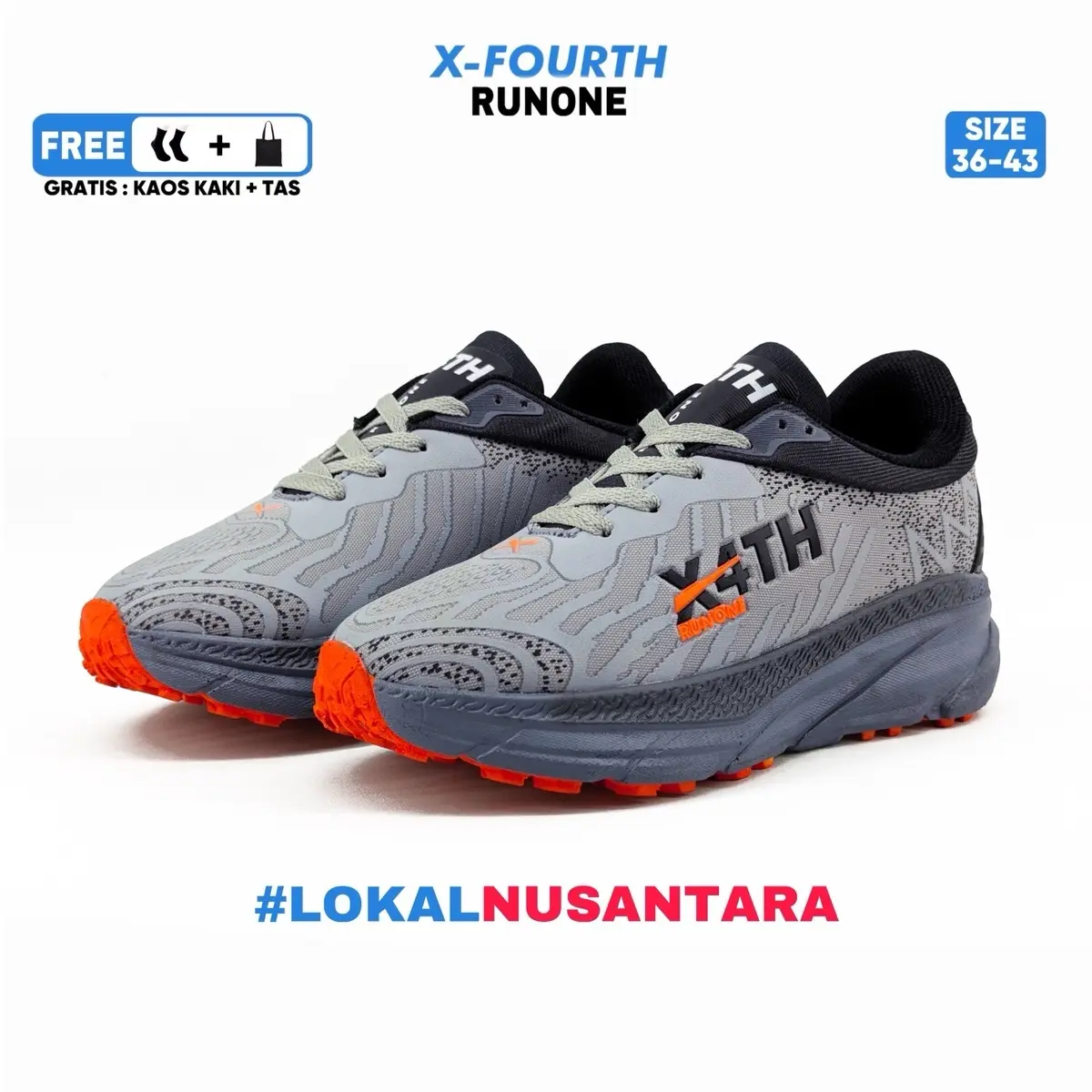 X-FOURTH RUNONE Abu Hitam - sepatu Casual sporty jogging running pria wanita anak anak kerja hadiah Shoes Sneakers Kasual Olahraga Outdoor Trialrun