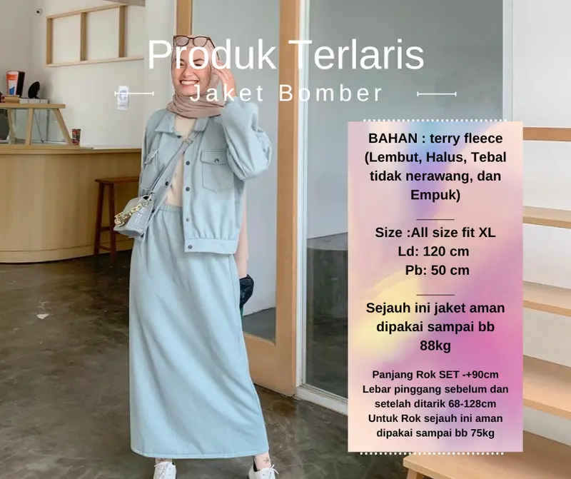 One Set Jaket Bomber Varsity Rok Basic Polos Outer Wanita Oversize | Moon Collect 4